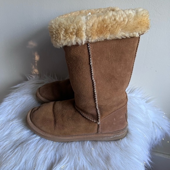 LL Beans brown leather fur lined boots shoes size 6M - Picture 8 of 14